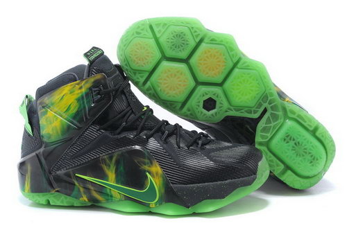 Mens Nike Lebron 12 Black Hyper Green Reduced
